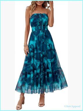 Women's Strapless Summer Maxi Dress Sleeveless Floral Boho Beach Wedding Guest